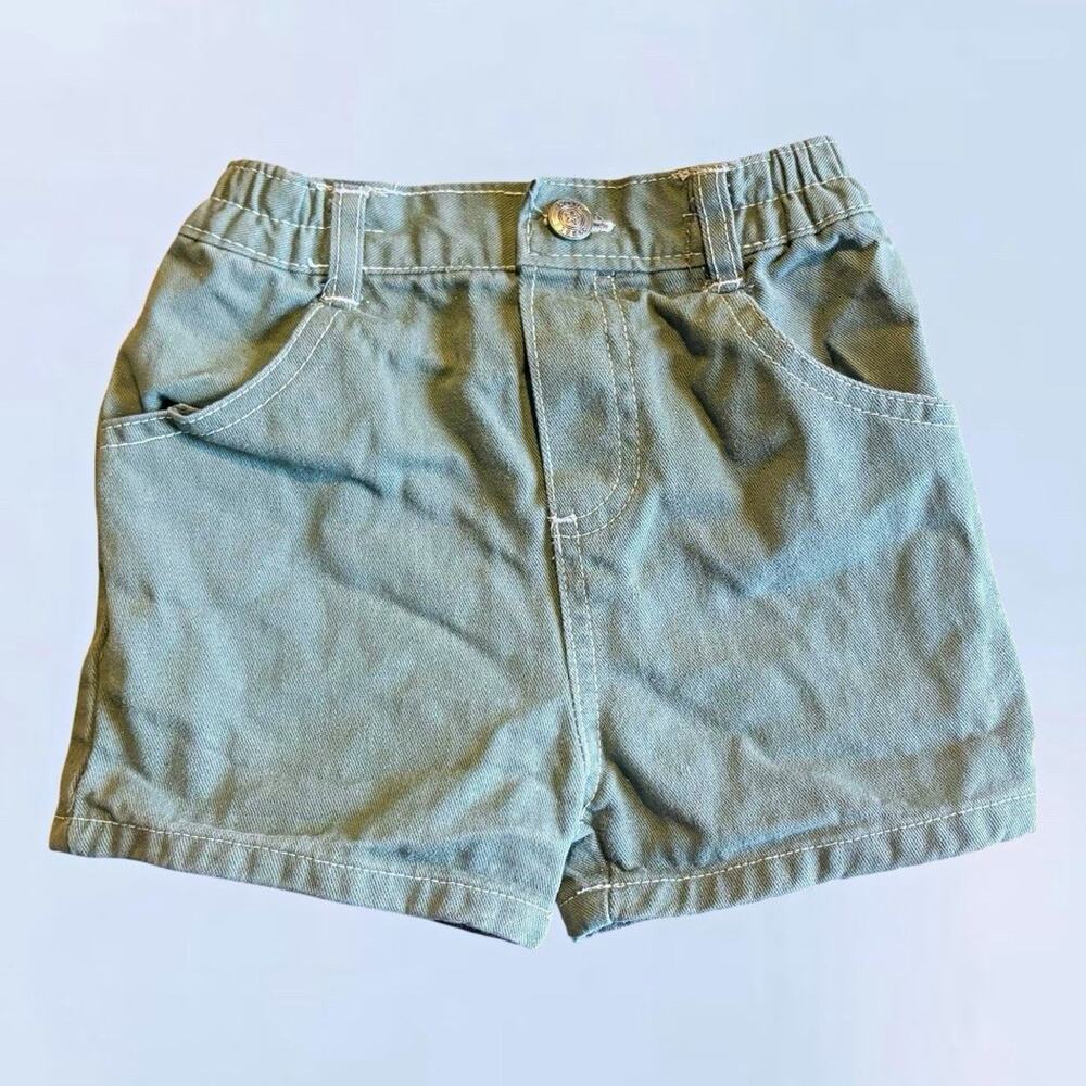 Little Rebels Khaki Olive Green Contrast Stitch 100% Cotton Denim Shorts 18M